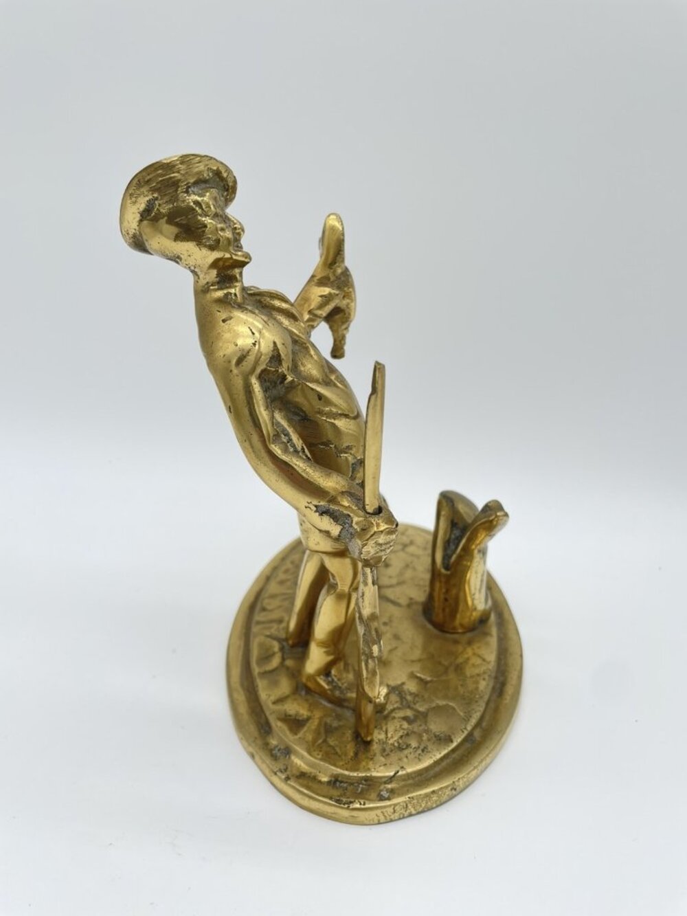 Vtg Heavy Brass Scottish Peasant Hunter w Dog Statue 4.4 lbs - Picture 6 of 12